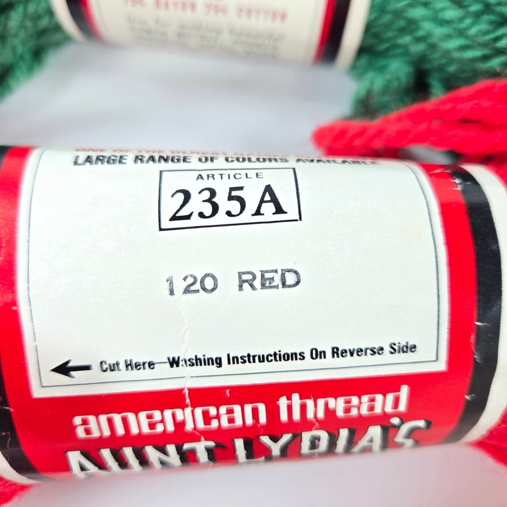 Vintage Aunt Lydia's Heavy Rug Yarn Lot 5 Skeins Red Green White Natural - Picture 4 of 12